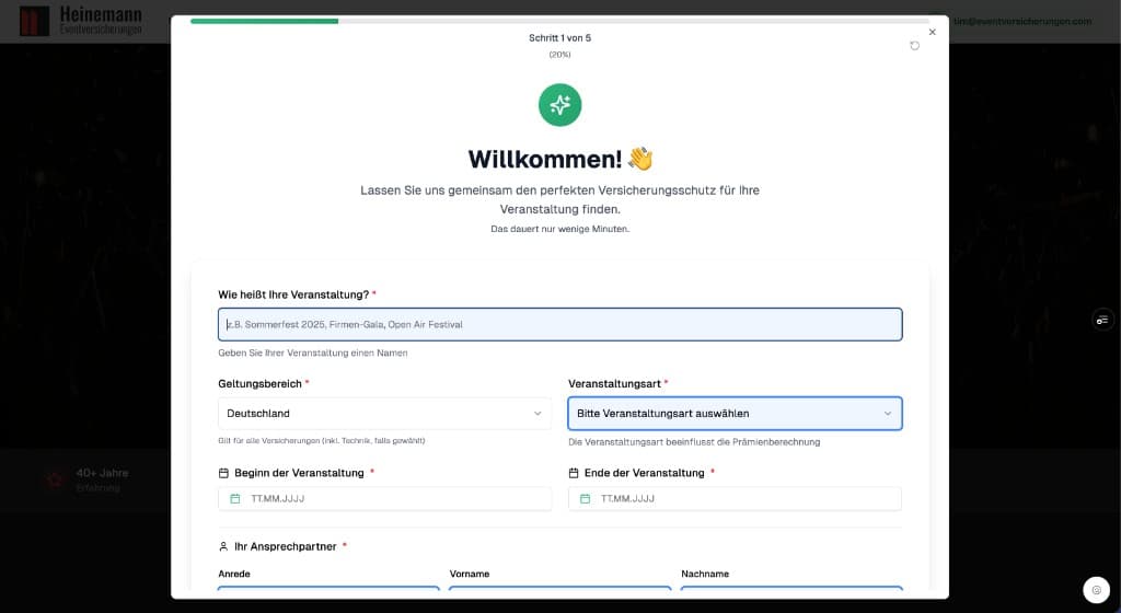 Versicherungsrechner Schritt 1