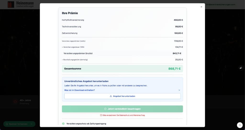 Prämienberechnung Ergebnis